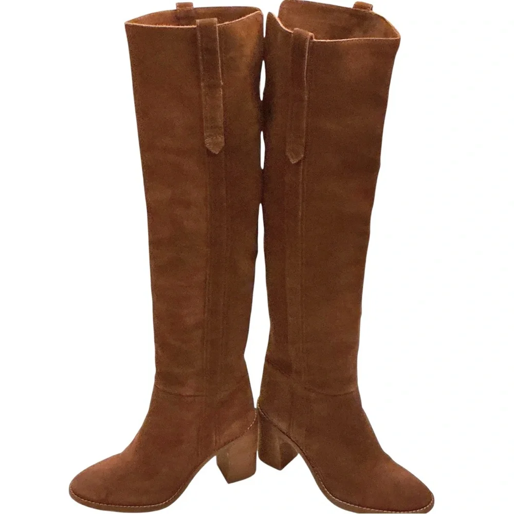Madewell Jimi Over the Knee Boots Brown Suede Tall Pull-on Heel Boots Size 7.5